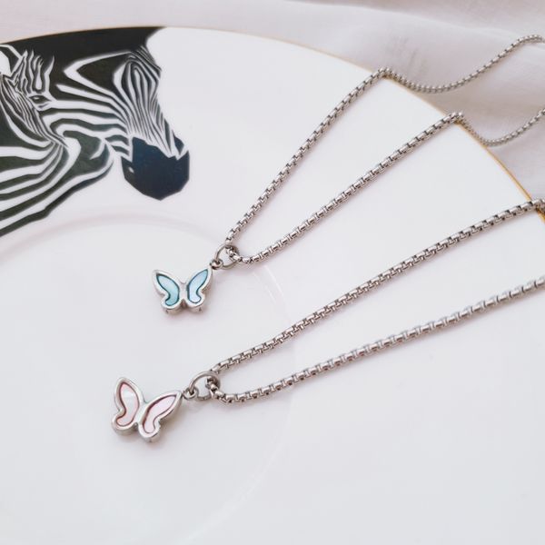 All surgical steel mother of pearl butterfly pendant necklace 2 colors