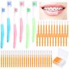 6 Pieces Brace Toothbrush V Shaped Orthodontic Toothbrush with Brush Head 40 Pieces Interdental Brush Soft Bristle Braces Brushes for Cleaning Portable Toothbrushes for Braces (Orange,Medium)