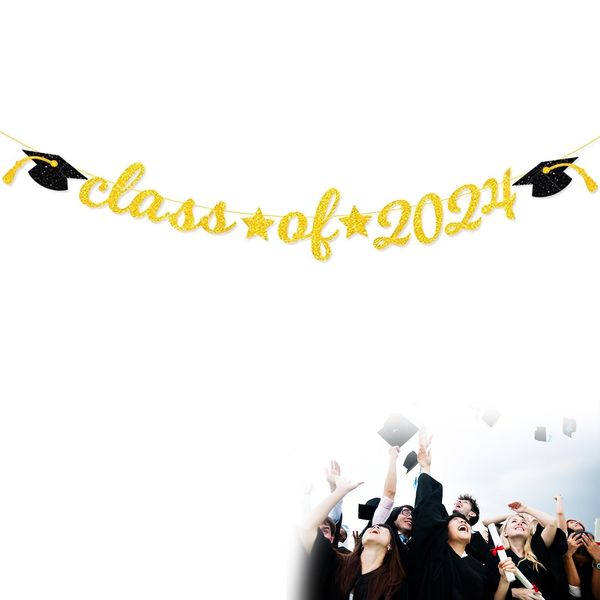 Healife Abschluss Deko - Goldene Graduation Deko Girlande 2024 - Prüfung Bestanden! Abschlussfeier deko, Bestandene Prüfung & Abschluss Deko 2024