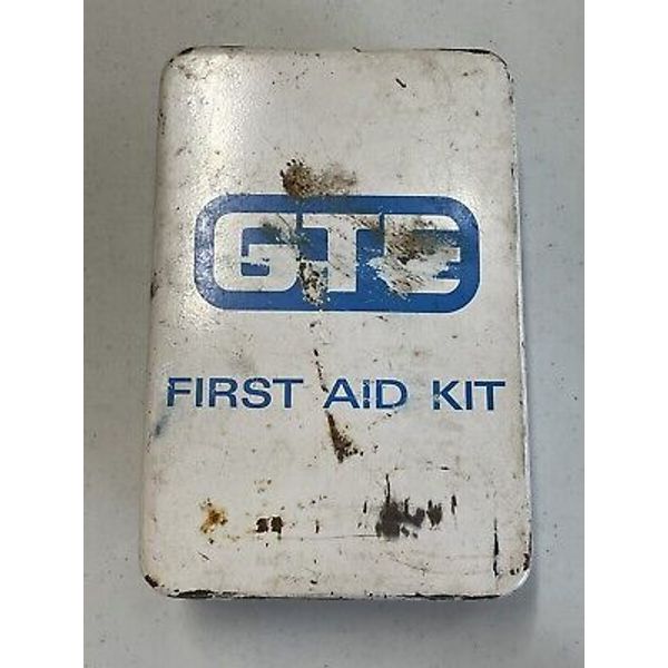 GTE General Telephone Electronics Vintage First Aid Kit Metal Box With Contents