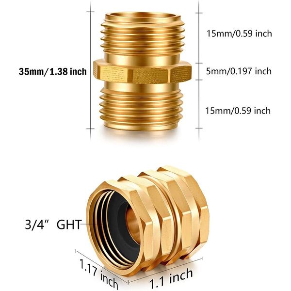 2 pcs Garden Hose Fittings Brass Male to Male, Double Female  Connector 3/4" GHT