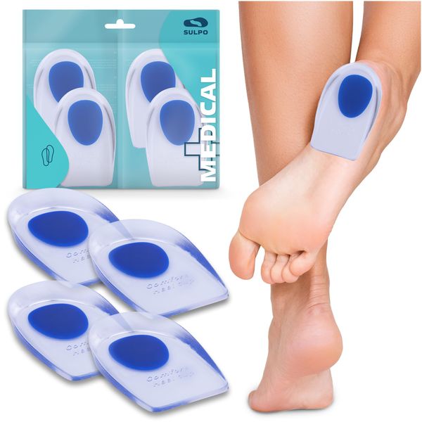 SULPO 2 Pairs of Gel - Heel Pads - Gel Insoles for Plantar Fasciitis, Foot, Leg & Back Pain - Sporty & Chic Shoes, High Heels, Boots (40-46)