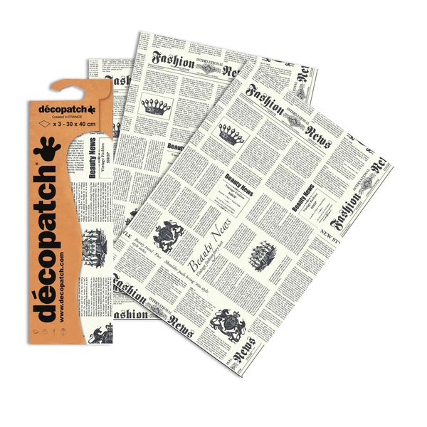 Decopatch Papier No. 770 (weiß schwarz Zeitung, 395 x 298 mm) 3er Pack