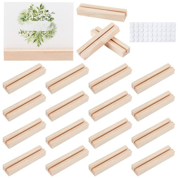 OLYCRAFT 20pcs Wood Table Number Holders 14.7g Wood Place Card Holders with 3.5mm Slot Wooden Display Stand Wedding Table Numbers Place Card Holder for Party Events Decoration--99.5x23x13mm