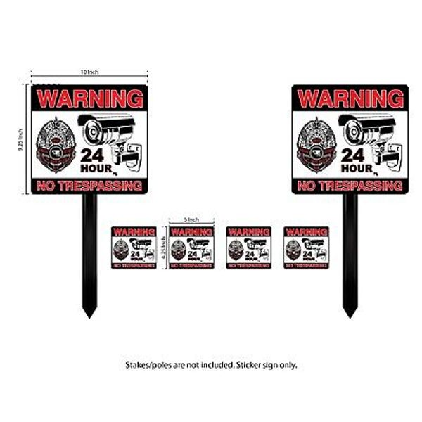 SECURITY SIGN 10 INCHES LARGE NO TRESPASSING STICKER 6 LOT 24 HR CAMERA STICKER