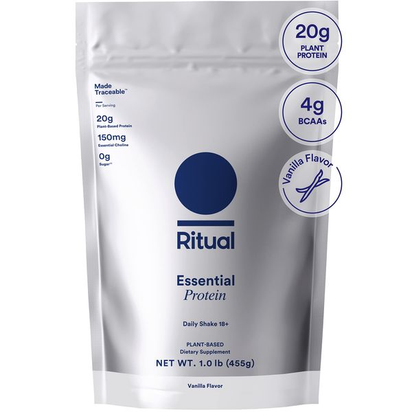 Ritual 18+ Vegan Protein Powder with BCAA: 20g Organic Pea Protein from Regenerative Farms in USA, Gluten Free, Plant Based, Sugar Free, Dairy Free, Hand-Crafted Vanilla, 1Lbs