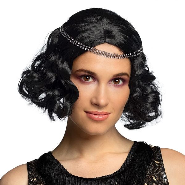 Charleston Flapper 1920s Women's Wig with Headband, Black