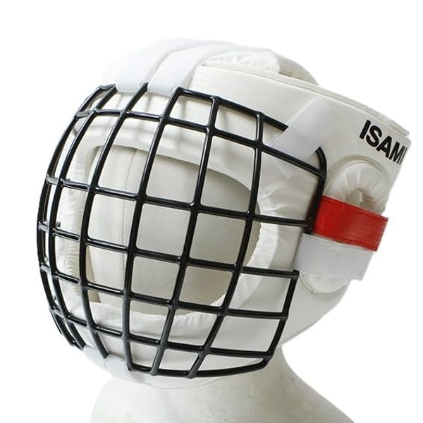 ISAMI Karate Head Guard II TN-10 / Isami Face Metal with Red Corner Tape Wire Mesh Headgear Karate Full Contact Flucon Practice Dojo Gym Protective Gear (Medium)