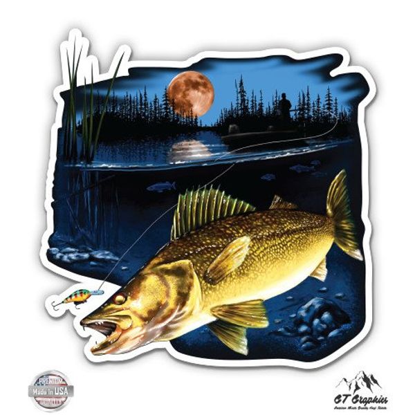 GT Graphics Walleye Fishing - 12" Vinyl Sticker Waterproof Decal