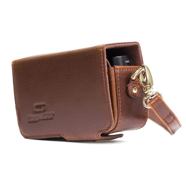 MegaGear MG1144 Sony Cyber-shot DSC-HX99, DSC-HX95, DSC-HX80, DSC-HX90V, DSC-WX500 Leather Camera Case with Strap - Dark Brown