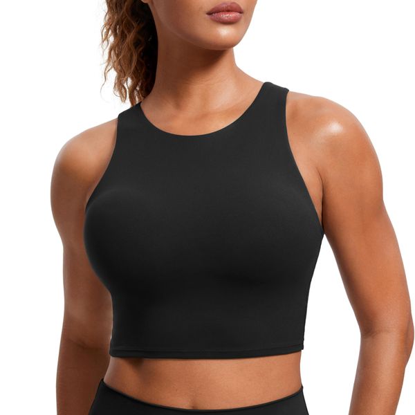 CRZ YOGA Damen Butterluxe Racerback Sport BH Gepolstert Ohne Bügel Crop Tops Longline Yoga Tank Top Fitness Sports Bra Schwarz 42