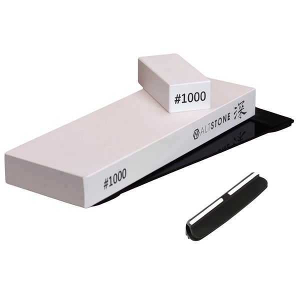 ALTSTONE "Deep FUKAMI" Knife Sharpener, Medium Whetstone, No. 1000, Ceramic Whetstone, Nagura Whetstone, Anti-Slip Mat, Angle Assistant Included, Made in Japan (Medium Whetstone #1000 with Angle