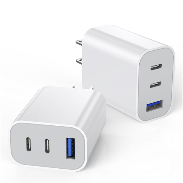 [2-Pack]iPhone 16 15 Charger Block,35W 3-Port Fast USB C Charger Block Dual Port PD Power Adapter + QC Wall Plug Multiport USB C Wall Charger Block for iPhone 16/16 Pro/15/15 Pro/Pro Max/Plus/14/13/12