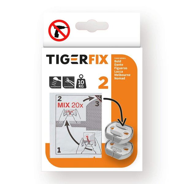 Tiger TigerFix type 2 Adhesive System, Metal, Chrome, 3.3 x 2.9 x 0.6 cm