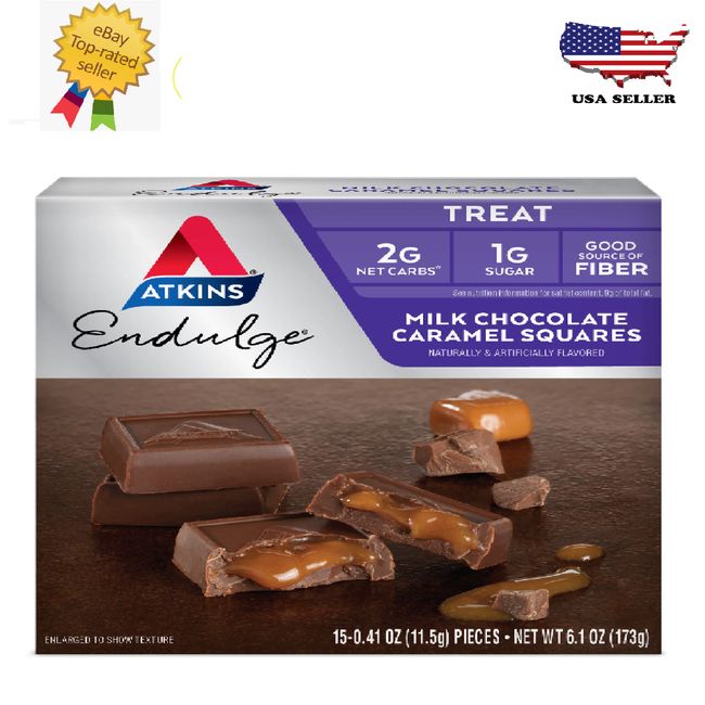 New Atkins Endulge Treat, Milk Chocolate Caramel Squares, Keto Friendly, 15 Ct