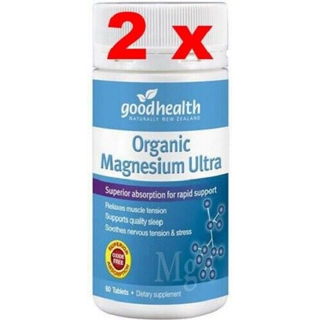 2 x Good Health ORGANIC Magnesium Ultra 220mg 60 Tablets  - made in NZ