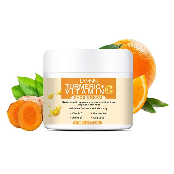 Turmeric Face Cream, Vitamin C Face Cream, Face Moisturiser Cream, Dark Spot Remover for Face, Natural Turmeric Face Moisturiser with Vitamin C, Anti Aging Face Cream for Glowing Skin, Firming