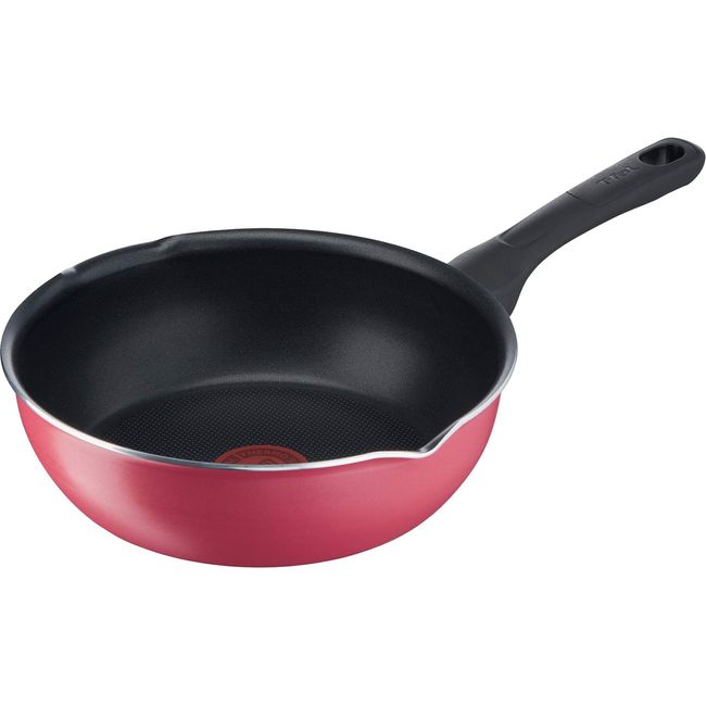 Tefal B55975 Stir-fry Pot, 8.7 inches (22 cm), Deep Frying Pan, With Spout Included, Gas Fire, Cranberry Red, Multi Pan, Non-Stick