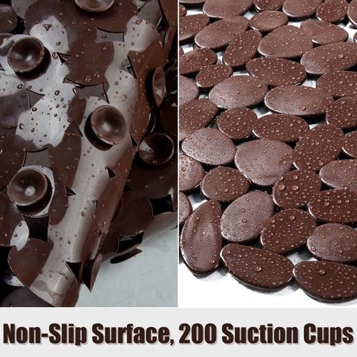 SONGZIMING Bathtub Mat Non Slip Pebble Bath Shower Mat with Drain Holes, Suction Cups Mat for Tub (16" W x 35" L,Brown)