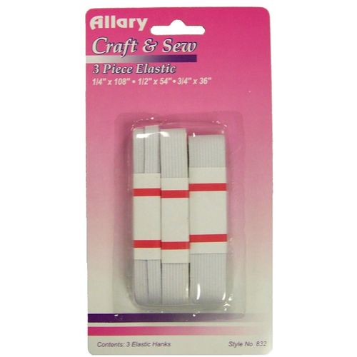 Allary 832 Craft & Sew, 3 Piece Face Mask Elastic, 1/4-1/2-3/4