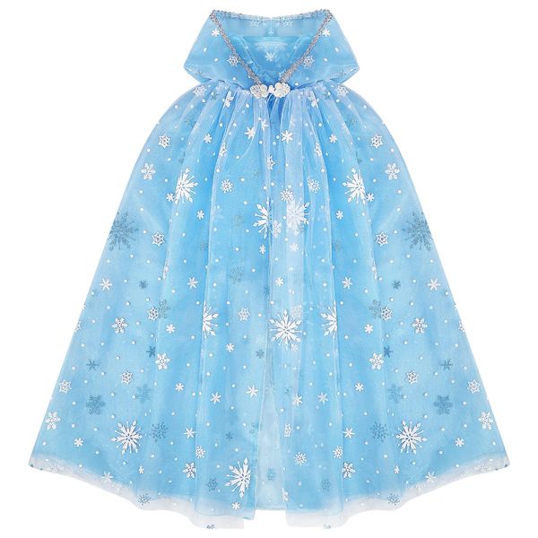 XEPST Princess Cape Princess Cloak for Girls, Princess Hooded Cape Sparkling Snowflake Cape Princess Dress Up Accessories for Halloween Christmas Costume Carnival Birthday Party Cosplay