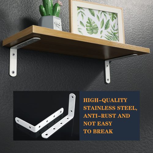Sayayo Shelf Bracket Corner Brace Angle Bracket Shelf Support Wall Hanging 125mm*75mm, Stainless Steel White Finished, 4 Pcs, EJ5207W-4P