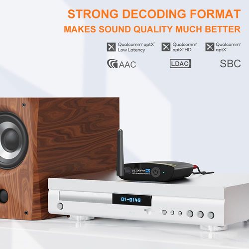 1Mii HiFi Bluetooth 5.3 Music Receiver for Home Stereo with LDAC, Bluetooth Audio Adapter with Audiophile DAC aptX HD, RCA Optical Output for AV Receiver or Stereo Amplifier - DS200Pro