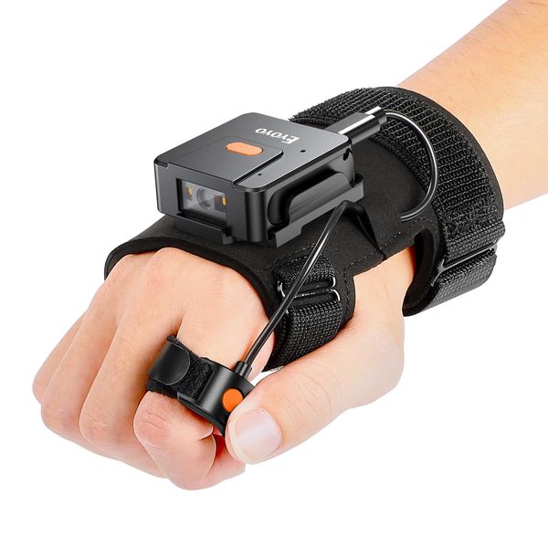 Eyoyo 1D 2D Glove Wearable Ring Bluetooth Barcode Scanner, Left & Right Hand Wearable, Finger Trigger Portable Wireless QR Code Scanner Bar Code Reader Compatible with iPhone iPad Android Tablet