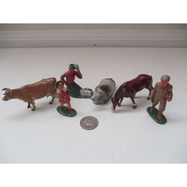 Vintage Lead Barclay & Britains Toy Horse & Cows Animal & People Lot