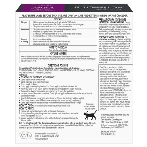 TevraPet Actispot II Flea Treatment for Small and Medium Cats 5-9 lbs | 6 Doses | Powerful Prevention and Control, Clear