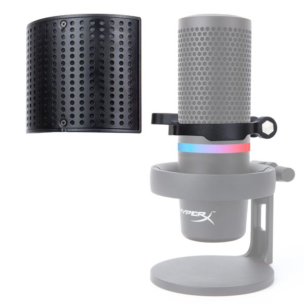 SUNMON Mic Pop Filter Windsrceen,Compatible with HyperX QuadCast2, Double Layered Wind Pop Screen with Flexible 360° Gooseneck Clip Stabilizing Arm