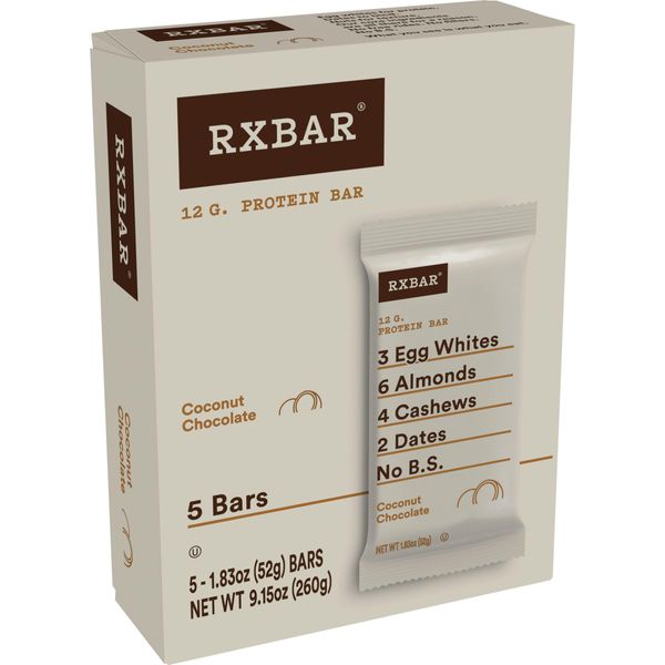 RXBAR Protein Bars, 12g Protein, Gluten-Free, Snacks, Coconut Chocolate, 9.15oz Box (5 Bars)