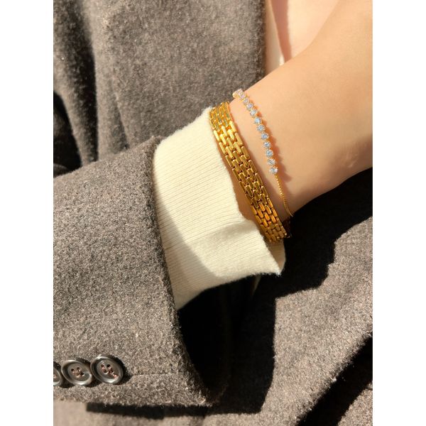 [silver925] Hermosa Knitli Strap Gold Silver Bracelet - Silver/Gold/Rose Gold