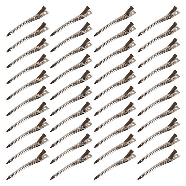 Beayuer 40 Pieces Duck Bill Hair Clips, 3.5 Inch Rustproof Metal Alligator Curl Clips with Holes for Hair Styling, Hair Coloring, Thick Hair Sectioning, Salon, Bows DIY, Silver (40 Pcs, 3.5in Silver)