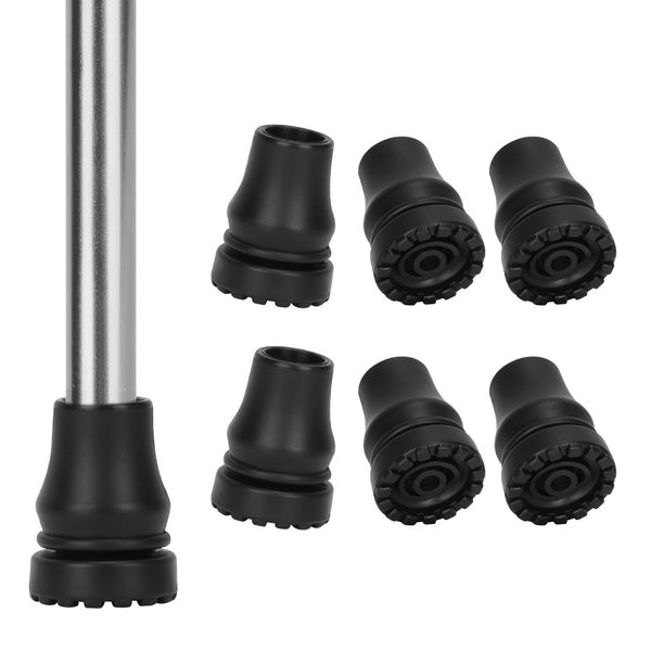 supregear Rubber Ferrule for Walking Sticks, 6-Pack 16 mm Cane Tip Replacement for Walking Stick Folding Cane Crutch Sturdy Safety Cane Crutch Accessories, Black