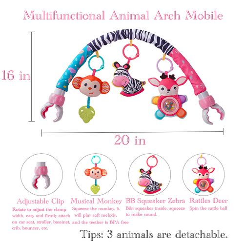 Crib Mobile for Girls, Baby Arch Mobile for Bassinet with Universal Clamps, Versatile Toy Bar for Baby Bouncer Stroller Arch Toy 0-3 Months, Baby Grils Mobile Toys 0-6 Months Car Seat Stroller Toys