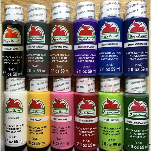 Apple Barrel 12 Pack Matte Finish Multi Color Acrylic Paint Value Set New