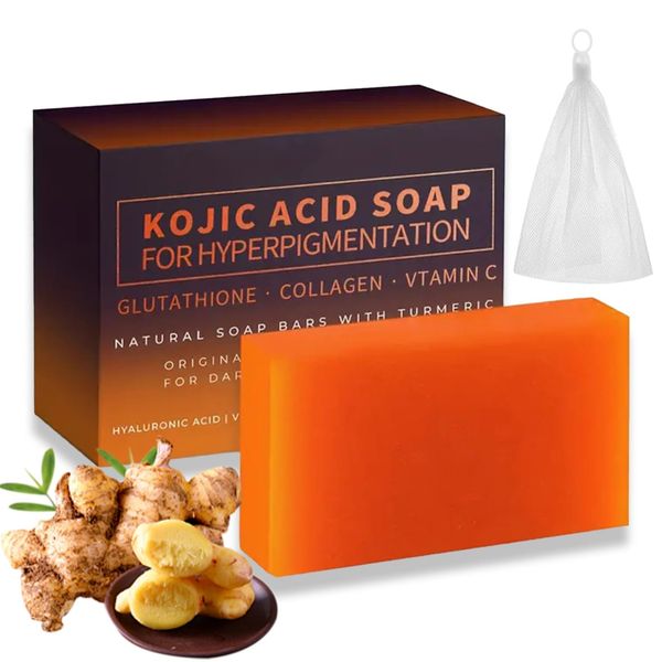 Ninnyi Turmeric Kojic Acid Dark Spot Remover Soap Bars, Moisturizing Skin Lightening with Bubble Net