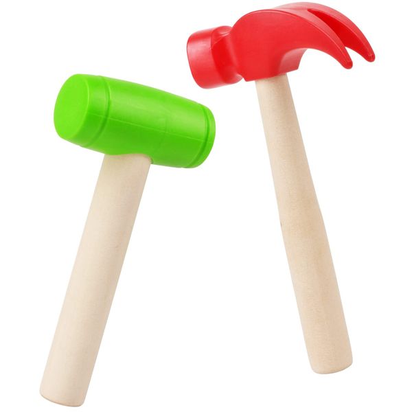 Waenerec 2pcs Toy Hammer Simulation Wooden Hammers Small Plastic Toddler Claw Hammer Portable Kids Maintenance Tools Toys Pretend Play Fake Mallet Hammer for Boys Girls