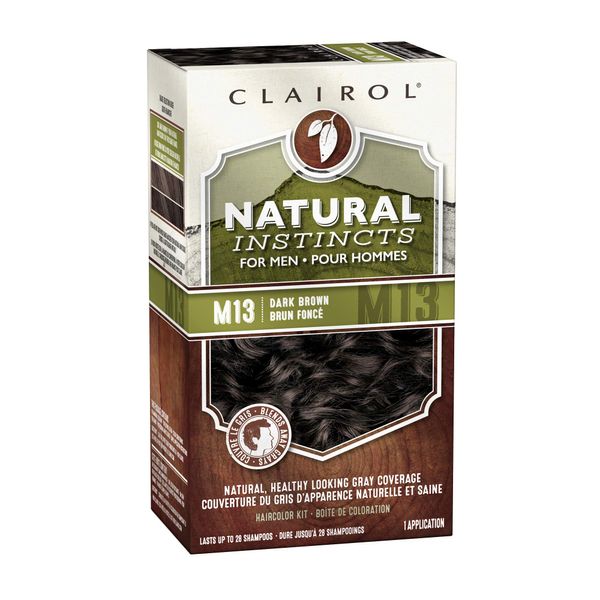 Clairol Natural Instincts Semi-Permanent Hair Dye for Men, M13 Dark Brown Color Hair Color, 3 Count
