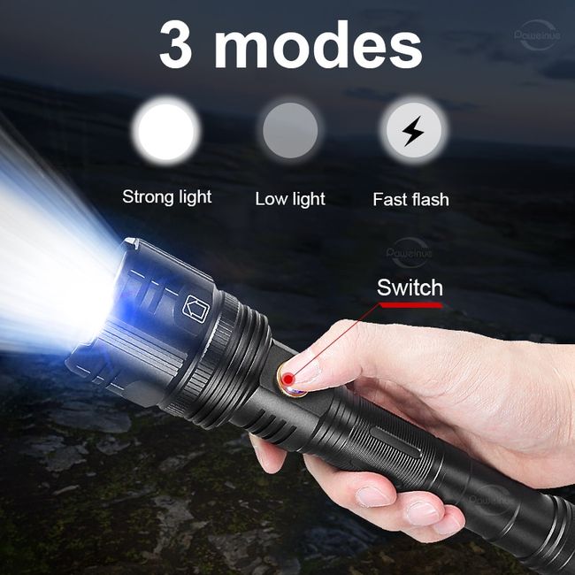 T6 Touch Light LED Tactical Flashlight Zoom-able Flashlights for Camping Night Ride and Adventure, Men's, Size: Large, Black