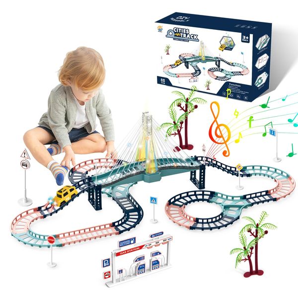 PIXATA Slot Car Race Track Set for Toddlers, Electric Car Track Playset with Sound and Light, Toys for 3-5 Year Old Boys and Girls