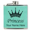 Faux Leather Flask, Princess Crown, Personalized Engraving Included (Teal)