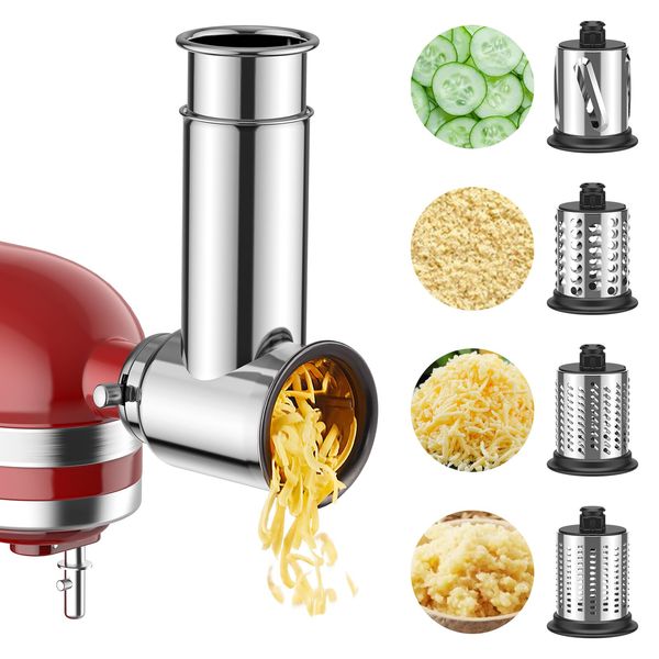 Stainless Steel Slicer Shredder Attachment for KitchenAid Stand Mixer, Salad Machine with Vegetable Slicer, Salad Maker, Grinding Powder, Cheese Grater by Cofun