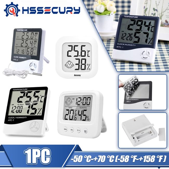 LCD Digital Thermometer Hygrometer Electronic Temperature Humidity Meter Indoor  Humidity Monitor 12/24H Alarm Clock Function