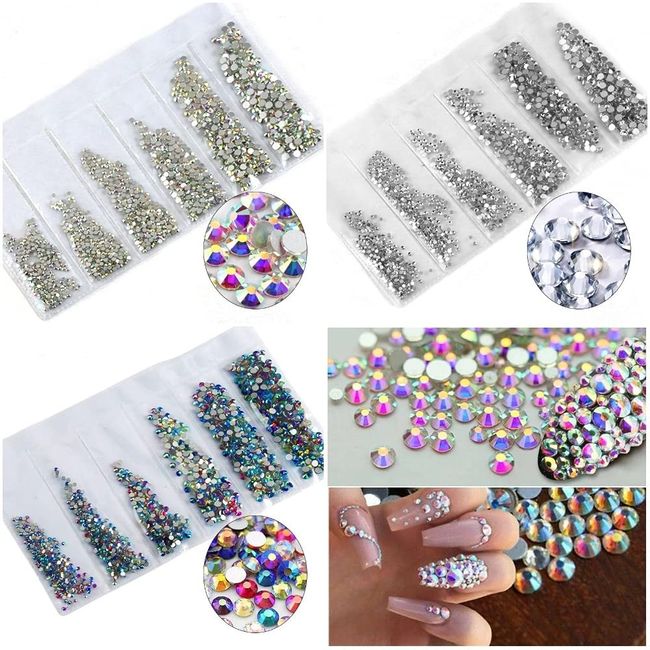 Glass Rhinestones For Nails Art Decorations / Mixed flat back