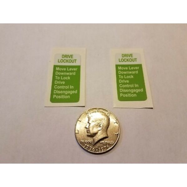 (2) Reproduction Lawn-Boy Mower Drive Handle Lockout Green Decals.