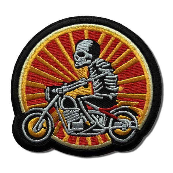 Embroidered Sunset Skeleton Motorcycle Iron on Patch