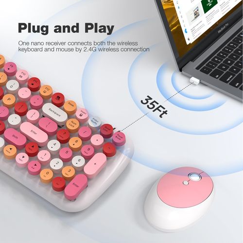 KNOWSQT Wireless Keyboard and Mouse Combo, White Mixed 100 Keys 2.4 GHz Round Keycap Typewriter Keyboards, USB Receiver Plug and Play, for Windows, PC, Laptop, Computer, Desktop