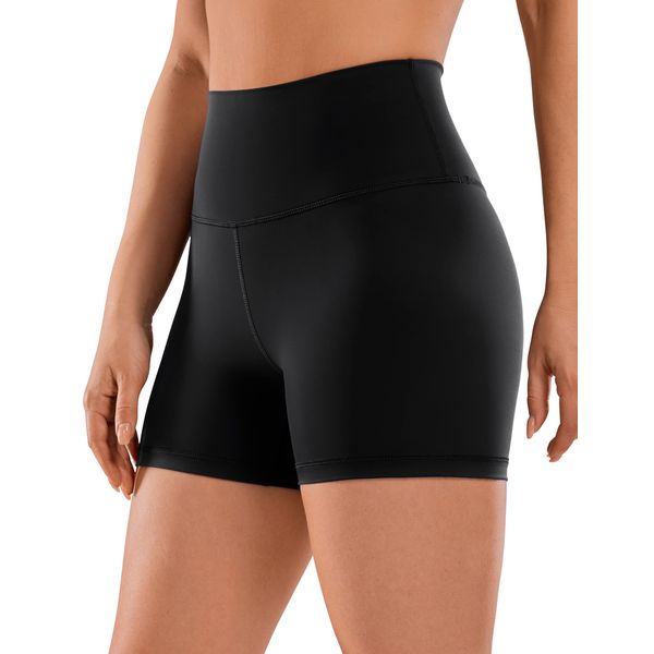 CRZ YOGA Women's Naked Feeling Gym Shorts - 4'' High Waisted Cycling Shorts Yoga Workout Running Spandex Shorts Black 14